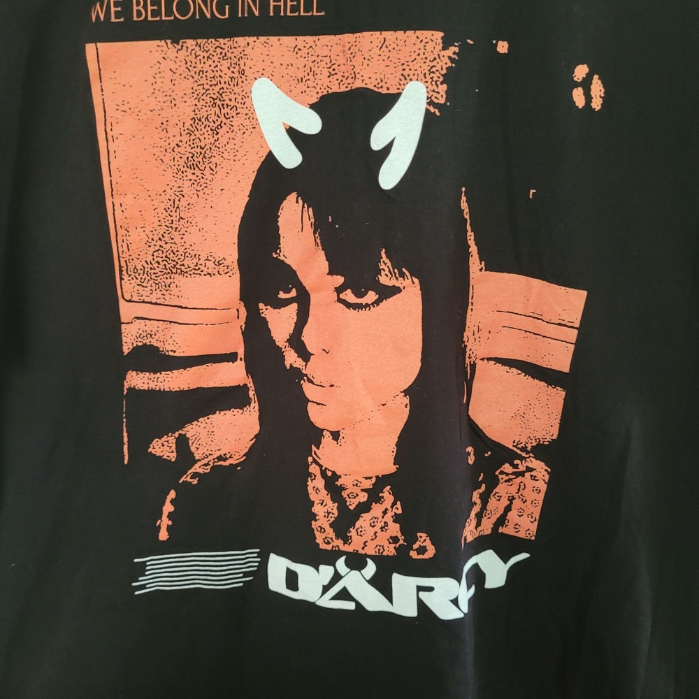 D'Arcy T-Shirt Mens XL Black We Belong In Hell AS Colour Horns Graphic Tee